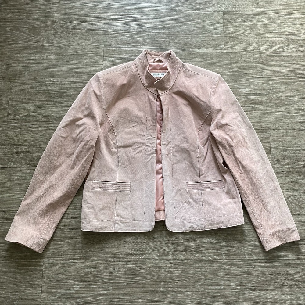 Coldwater Creek Suede Leather Jacket Women's L? Pink Collared Biker Lined